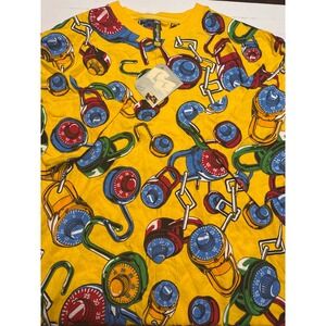Raw Blue T-Shirt Men 2XL Yellow New Lock Chain All Over Print 7T-3310